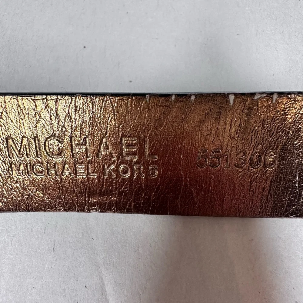 MICHAEL Michael Kors Black & Gold Buckle & metallic gold inner Leather Belt - Picture 6 of 7